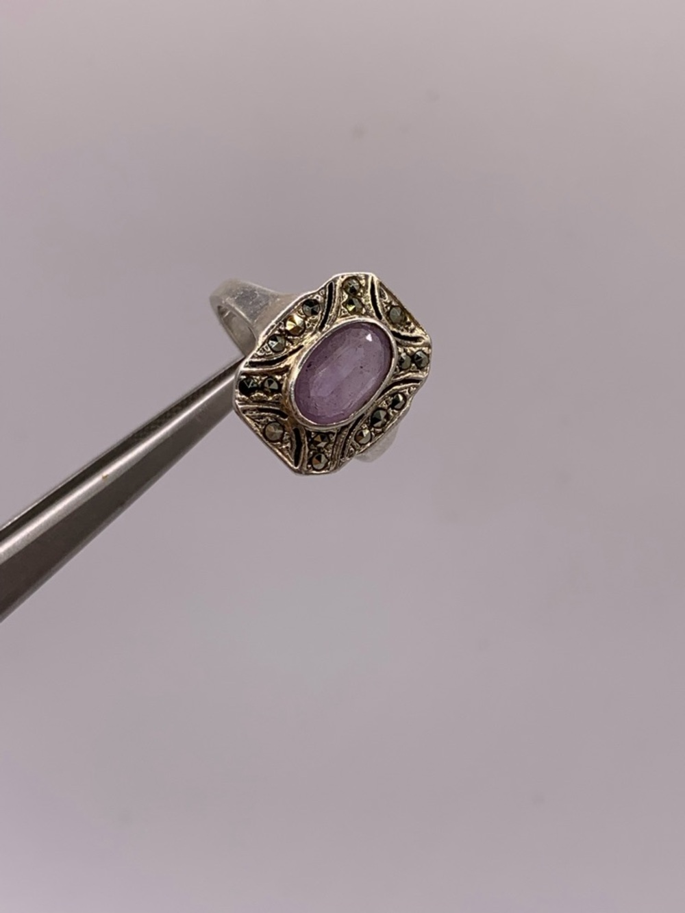 925 Sterling pink tourmaline Marcasite ring size 7 - Picture 3 of 4